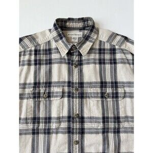 VTG Banana Republic Men’s L Flannel Shirt Beige Plaid Double Pocket